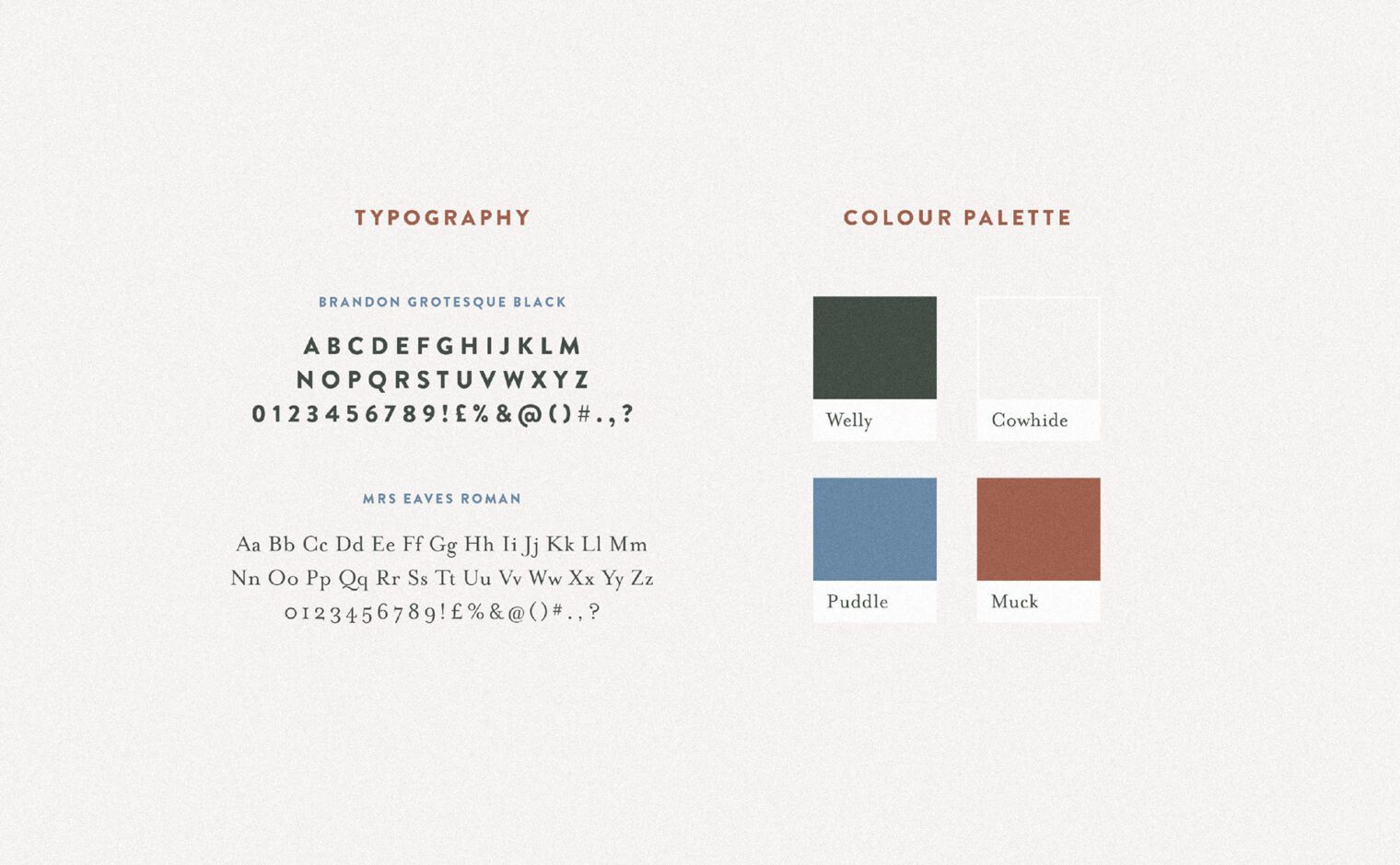 Pinfold Farm Shop brand guidelines for typography and colour