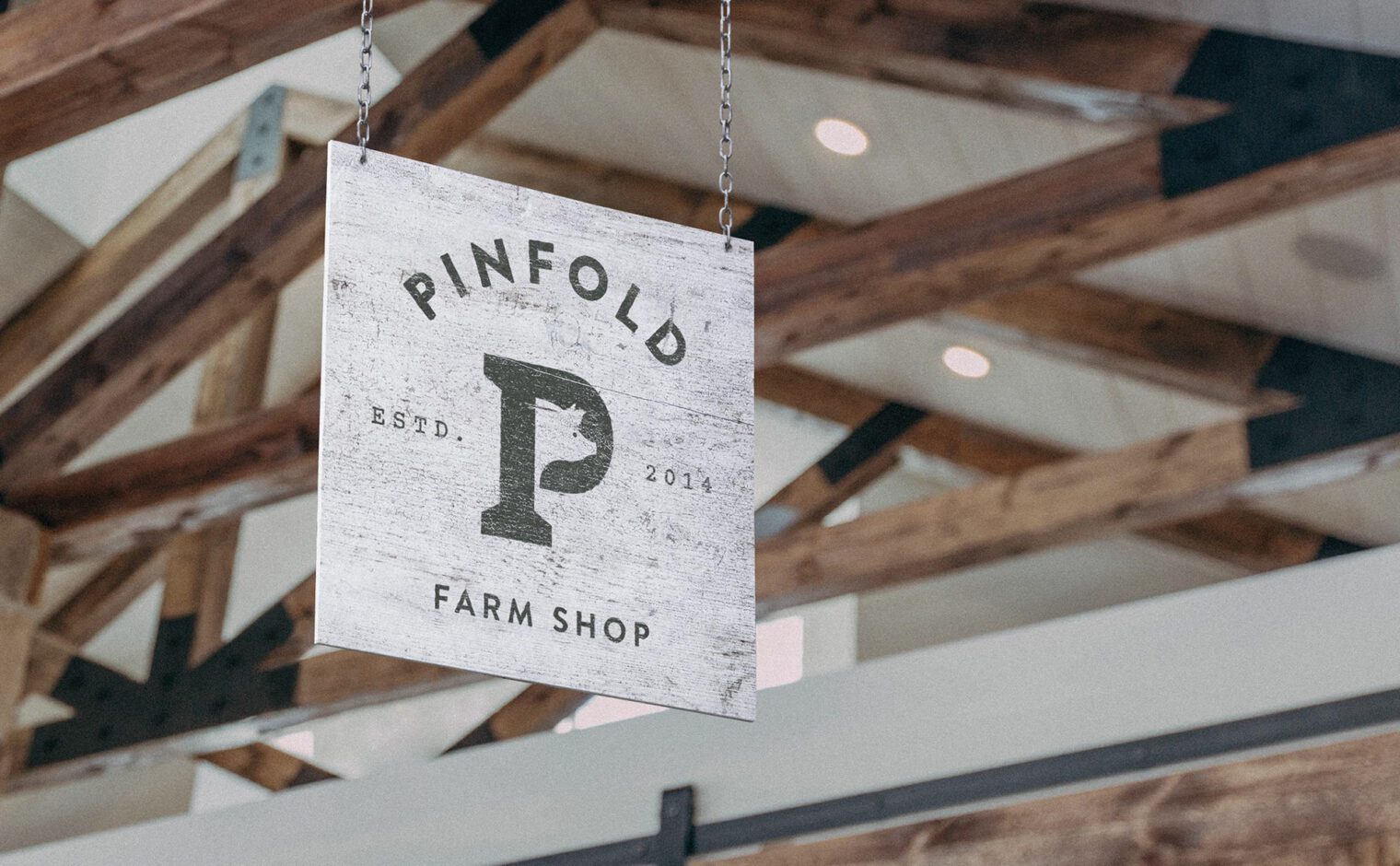 Pinfold Farm Shop internal wooden hanging sign