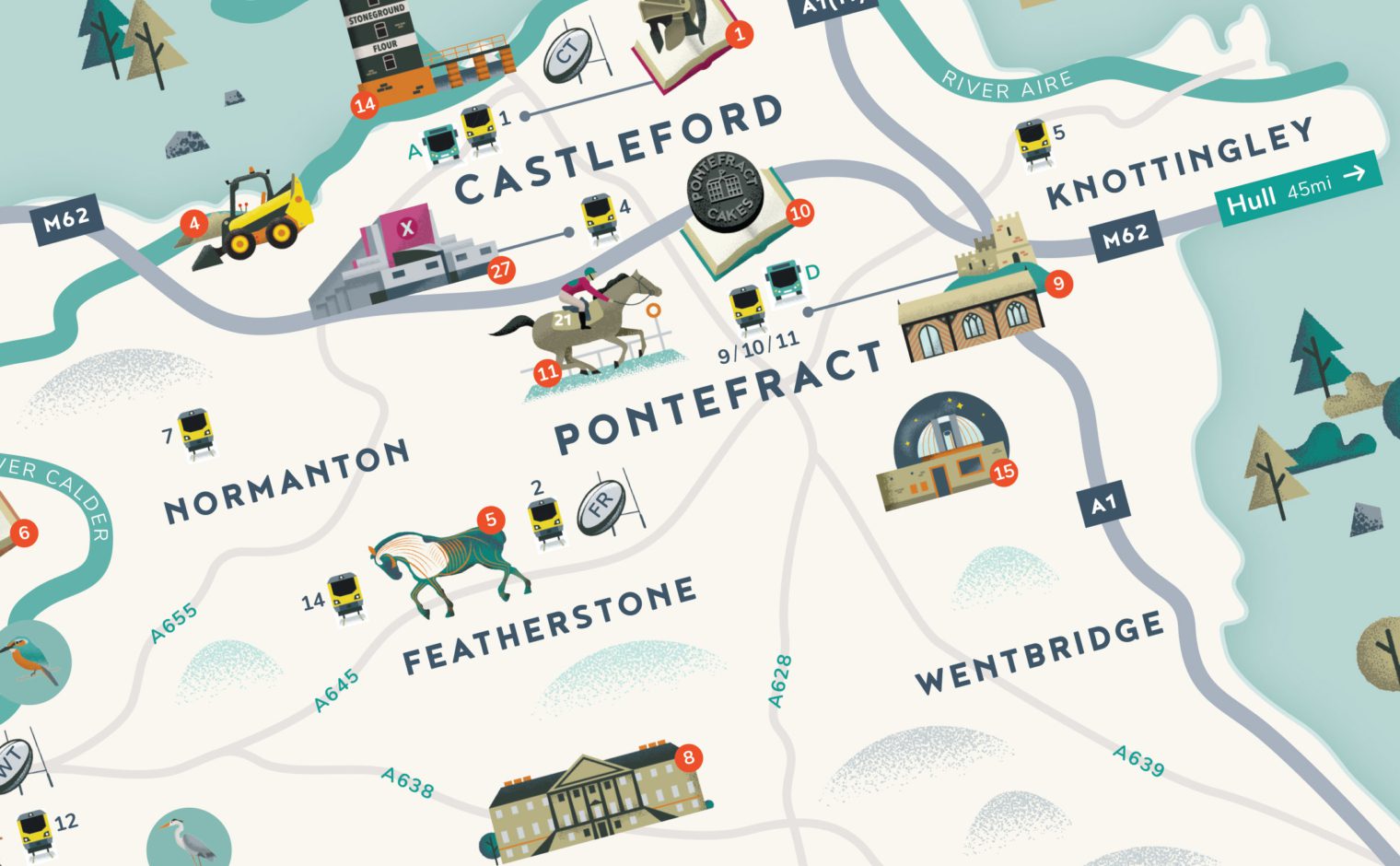 Illustrated map of Wakefield District - Detail