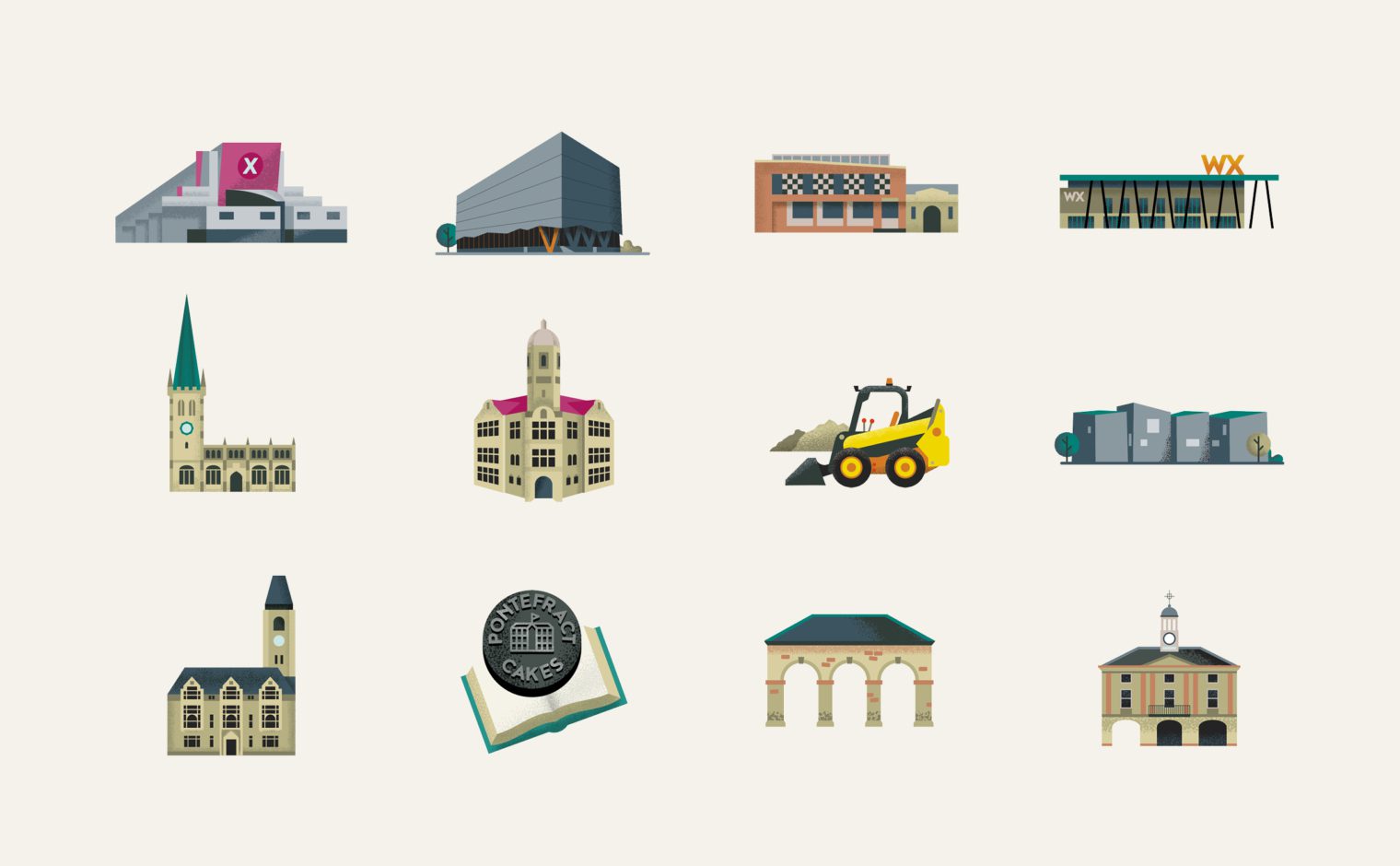 Visitor attraction illustrations for Experience Wakefield