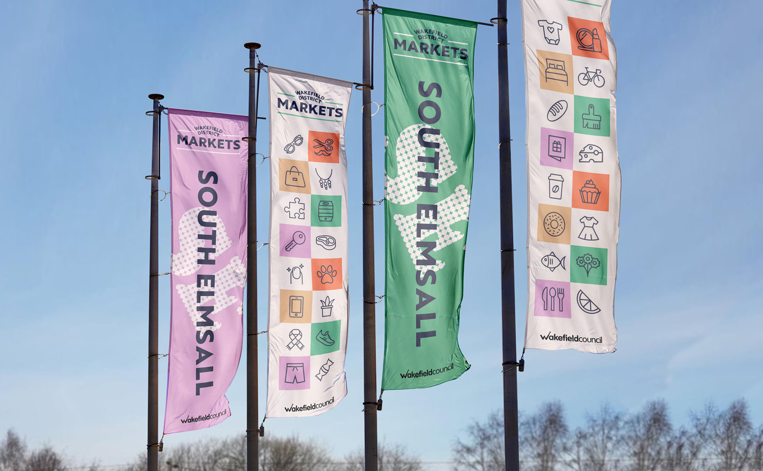 Wakefield District Markets Brand Identity - South Elmsall flags