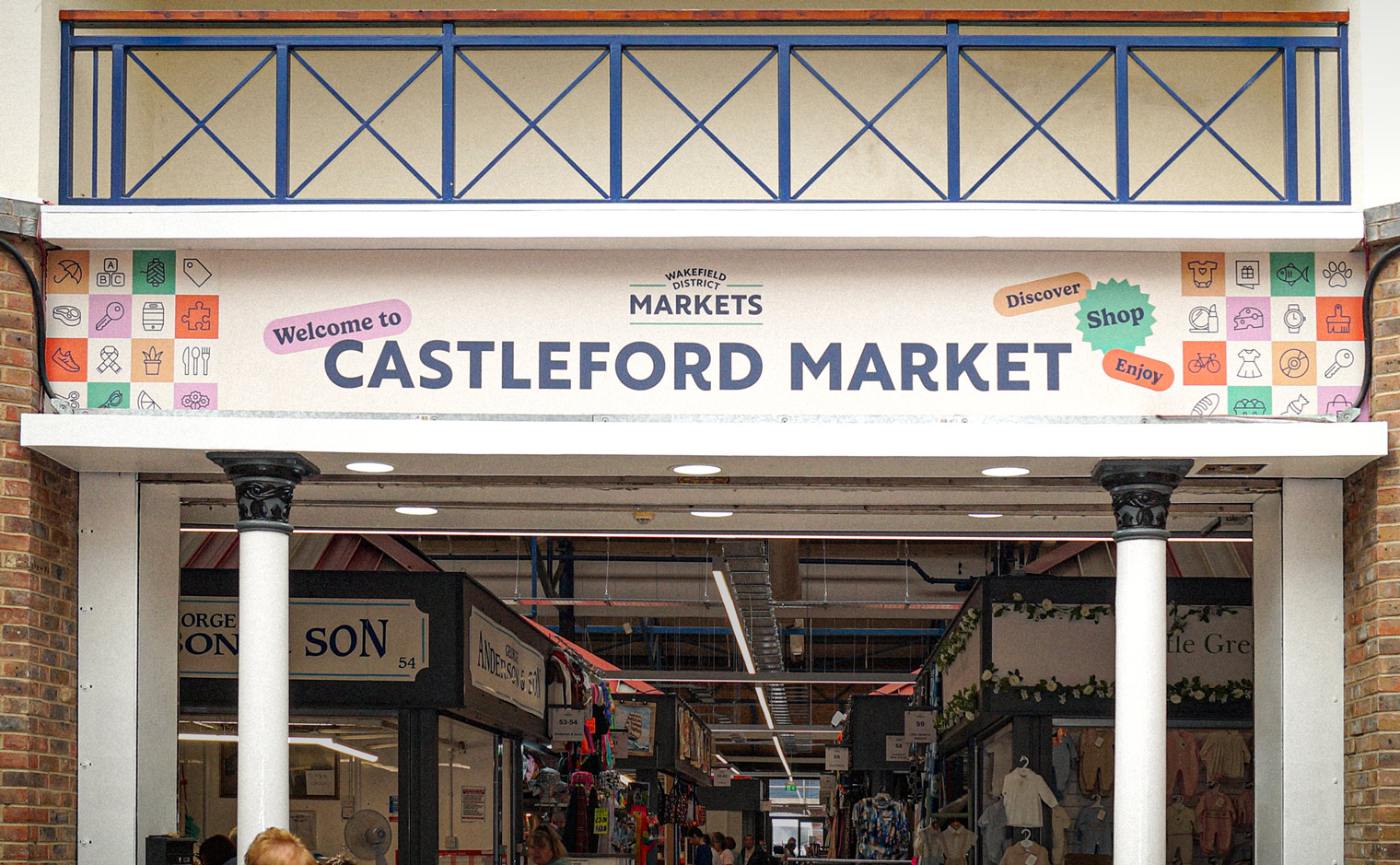 Wakefield District Markets Brand Identity - Castleford Market Carlton Lanes entrance sign