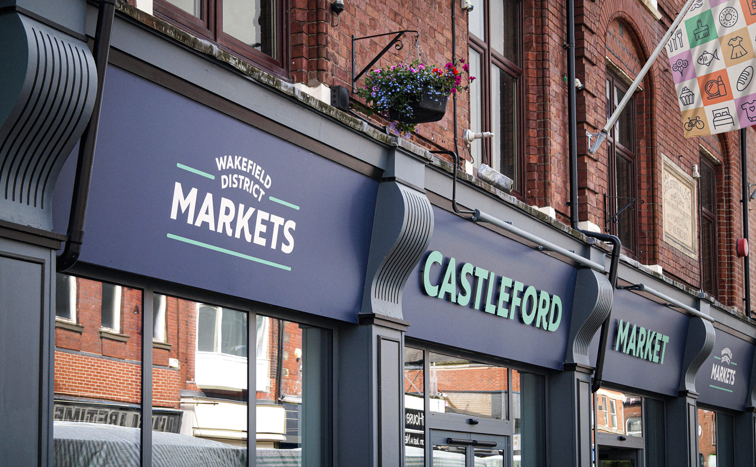 Wakefield District Markets Brand Identity - Castleford Indoor Market Exterior Signage